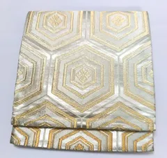 【中古】袋帯 正絹 シルバー地に亀甲文様