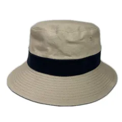 中古 ラコステ LACOSTE バケットハット ベージュ×ネイビー リバーシブル リボン付 無地