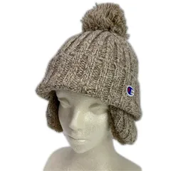 中古 チャンピオン Champion ニット帽 F(57-59cm) ブラウン系 ケーブル編み 裏ボア ボンボン付 ワッチ