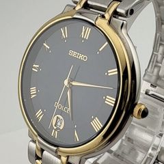 稼働/新品電池 SEIKO DOLCE コンビカラー ローマン 黒文字盤 腕時計