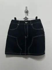 ブラック スティッチ デニム ミニスカート M