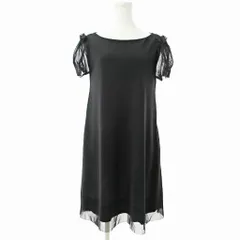 フォクシーニューヨーク FOXEY NEW YORK 美品 29062 Cool Luxury クールラグジュアリー ワンピース 膝丈 半袖 チュール ストレッチ 38 黒 1205 IBO76