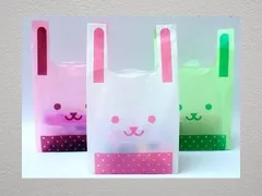 MINAKIKO レジ袋 ビニール袋 うさぎ 3色 150枚 Sサイズ 未使用 横幅 18cm×高さ 35cm×マチ 10cm バッグ カラーポリ袋 持ち手 ウサギの耳