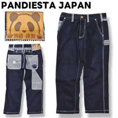 パンディエスタ ジャパン PANDIESTA JAPAN 熊猫謹製 肉球 刺繍 シンチバック ペインター デニム パンツ ジーンズ ジーパン Gパン ジップアップ 30 インディゴ x ヒッコリー ストライプ メンズ