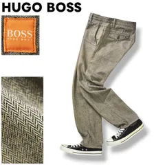 【上質】 ヒューゴ ボス オレンジ HUGO BOSS ORANGE ヘリンボーン コットン パンツ チノパン ジップアップ 48 グレー シティールック フォーマル ビジネス カジュアル メンズ
