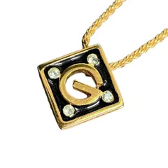【管2601-111】GIVENCHY ジバンシー Gロゴ ネックレス ラインストーン メタル ゴールド色 ブラック メッキ アクセサリー レディース