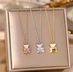 サージカル ステンレス ラブ ハート ベア ペンダント ネックレス ゴールド ピンクゴールド シルバー くま ネックレス レディース 金属 アレルギー 対応 つけっぱなし