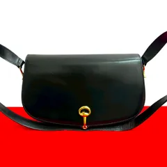 極 美品 GUCCI グッチ オールドグッチ ヴィンテージ G ロゴ ホースビット 金具 カーフ レザー 本革 ショルダーバッグ ブラック 44280
