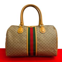 極 美品 GUCCI グッチ オールドグッチ ヴィンテージ シェリーライン マイクロGG レザー ハンドバッグ ミニ ボストンバッグ ベージュ 23502