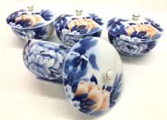 【美品】深川製磁 深川製 有田焼 宮内庁御用達 汲み出し茶碗 蓋付 湯呑み 湯飲み 湯呑み茶碗 湯飲み茶碗 お茶呑み茶碗 お茶飲み茶碗 来客用 茶器 和食器 食器 牡丹図 4客