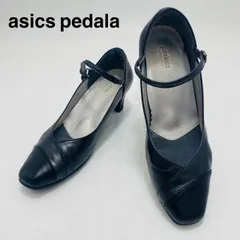 極美品 アシックスペダラ pedala パンプス 24cm EE 本革 黒 ブラック ストラップ 日本製 冠婚葬祭 通勤 通学 就活 定番 人気モデル 完売品 コンフォート 走れるパンプス 外反母趾 軽量 疲れない asics WALKING hws02531