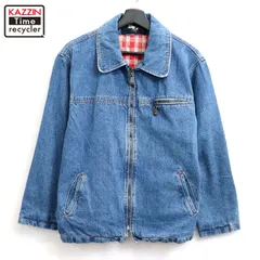 90s vintage 裏地チェック デニムジャケット メンズ 表記Mサイズ