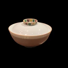 【木箱入り】飯茶碗　白磁 色絵縁取り 茶碗蒸し椀・小鉢　４セット