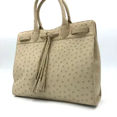 オーストリッチ ハンドバッグ ベージュ カデナ 南京錠 レザー トートバッグ 鍵付