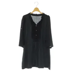 アナイ ANAYI フリルチュニック ブラウス 七分袖 プルオーバー Vネック 38 黒 ブラック /MY ■OS ■SH