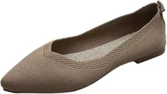 YMSTco ニットパンプス ローヒール ポインテッドトゥ レディース 通勤 通学 オフィス カジュアル 美脚 軽量 幅広 走れる 疲れにくい (オリーブ,  22.5 cm)