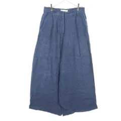 美品 ZARA ザラ ワイド リネンパンツ M ブルー ハカマパンツ レディース 古着