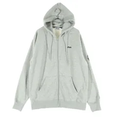 美品 FILA フィラ 裏起毛 英字 長袖 ジップパーカー LL グレー メンズ 古着
