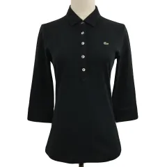 ラコステ LACOSTE ポロシャツ プルオーバー ポロカラー 刺繍 ロゴ 七分袖 42 黒 ブラック