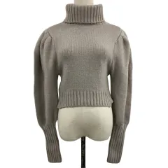 ザラ ZARA セーター ニット プルオーバー タートルネック タック ショート 無地 長袖 USA M グレー ベージュ