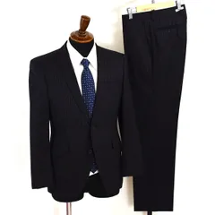 オリヒカ 2つボタン シングルスーツ S Y4 ブラック ストライプ ノータック 袖口4つ釦 開き見せ 663153-1 合物 春秋 6XA030 【送料無料】【中古】【メンズビジネス】202601