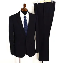 スーツセレクト 2つボタン シングルスーツ L AB6 ブラック ストライプ ノータック 袖口4つ釦 本切羽 BLK1306 合物 春秋 6XA031 【送料無料】【中古】【メンズビジネス】202601