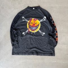 90s アルカイックスマイル ロンt USA製 フェードブラック M 袖プリント