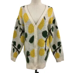 ニコアンド Niko and.. カーディガン ニット Vネック ジャガード 総柄 長袖 F ベージュ 黄 イエロー