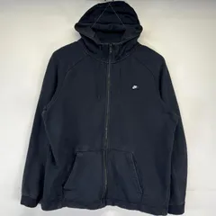 古着 ナイキ NIKE パーカー フルジップ 大きいサイズ ワンポイントロゴ スポーツ フーディー ラグランスリーブ XL  ブラック メンズ