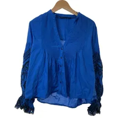 ZARA　デザインシャツ　長袖　ブラウス　トップス　オープンカラー　刺しゅう　古着