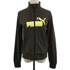 プーマ PUMA ジャケット スウェット スタンドカラー ジップアップ ロゴ プリント 長袖 L 茶 黄 ブラウン イエロー