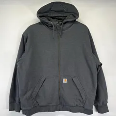 古着 カーハート Carhartt パーカー 大きいサイズ 裏地ボアフリース フルジップ ワンポイントロゴ 2XL  グレー系 メンズ