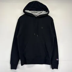 古着 チャンピオン Champion パーカー プルオーバー ワンポイントロゴ刺繍デザイン トレーナー フード S  ブラック メンズ