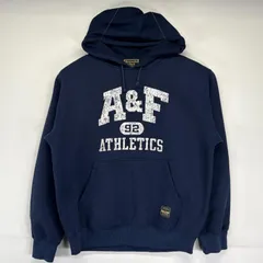 古着 アバクロンビー&フィッチ Abercrombie & Fitch パーカー プルオーバー トレーナー フーディー ビッグロゴプリント M  ネイビー メンズ