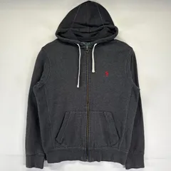 古着 ポロ・ラルフローレン POLO RALPH LAUREN パーカー フルジップ ワンポイントロゴ刺繍 フード M  グレー系 メンズ