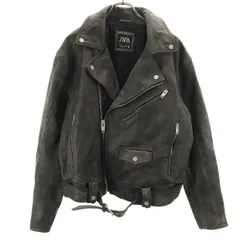 ZARA ザラ 水牛革 バッファローレザー ダブルライダースジャケット L チャコール メンズ 古着