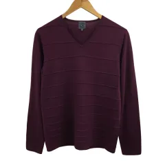 シーケーカルバンクライン ck Calvin Klein セーター ニット プルオーバー Vネック ウール 長袖 M 紫 ボルドー パープル