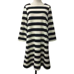 クミキョク 組曲 KUMIKYOKU ワンピース フレア ボートネック ひざ丈 ボーダー 長袖 3 黒 白 ブラック ホワイト