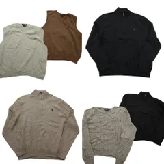古着卸 まとめ売り ラルフローレン セーター 6枚セット (メンズ 2XL ) 90s ベスト ハーフジップ ブラック 中古 古着 ND5284