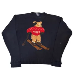 90s Polo Ralph Lauren Polo Bear Hand Knit ポロラルフローレン ポロベア ハンドニット L 紺 手編み 古着