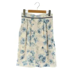 アプワイザーリッシェ Apuweiser-riche フラワープリントスカート 膝丈 タイト タック 0 青 ブルー /MY ■OS ■SH