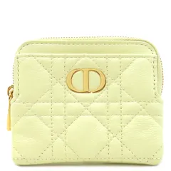 クリスチャン・ディオール Christian Dior コインケース Lavender ウォレット レザー イエロー ゴールド金具 黄色 Dior Caro  【箱】【中古】