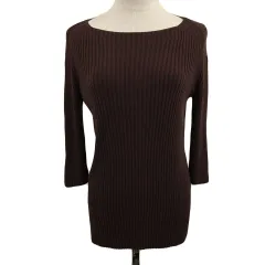 ミラオーウェン Mila Owen セーター ニット プルオーバー ボートネック リブ 無地 七分袖 0 茶 ブラウン