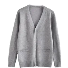 [FUPUONE] カーディガン スクール 女子 制服 長袖 無地 Vネック ニット 大きいサイズ (M, グレー) [グレー] [M]