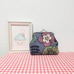がま口（北欧風＊花柄＊カラフル＊グレイッシュブルー）