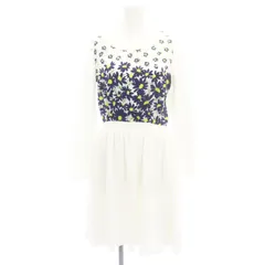 チェスティ Chesty 切替 ニットワンピース 花柄 ひざ丈 長袖 0 白 紺 黄 /DF ■OS