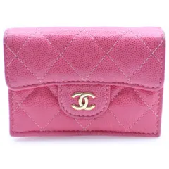 CHANEL (シャネル) マトラッセ コンパクトウォレット ピンク キャビアスキン ゴールド金具 財布