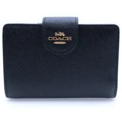COACH (コーチ) コンパクトウォレット 二つ折り財布 ブラック レザー ゴールド金具 ブラック