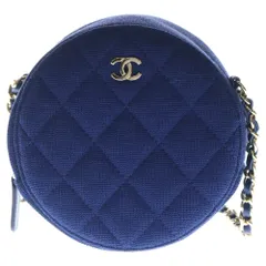 CHANEL (シャネル) ココマーク ラウンド チェーンショルダーバッグ ミニバッグ ブルー コットン シルバー金具