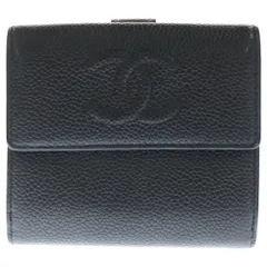 CHANEL (シャネル) ココマーク エンボスロゴ キャビアスキン レザー コンパクトウォレット 三つ折り財布 シルバー金具 ブラック 13番台